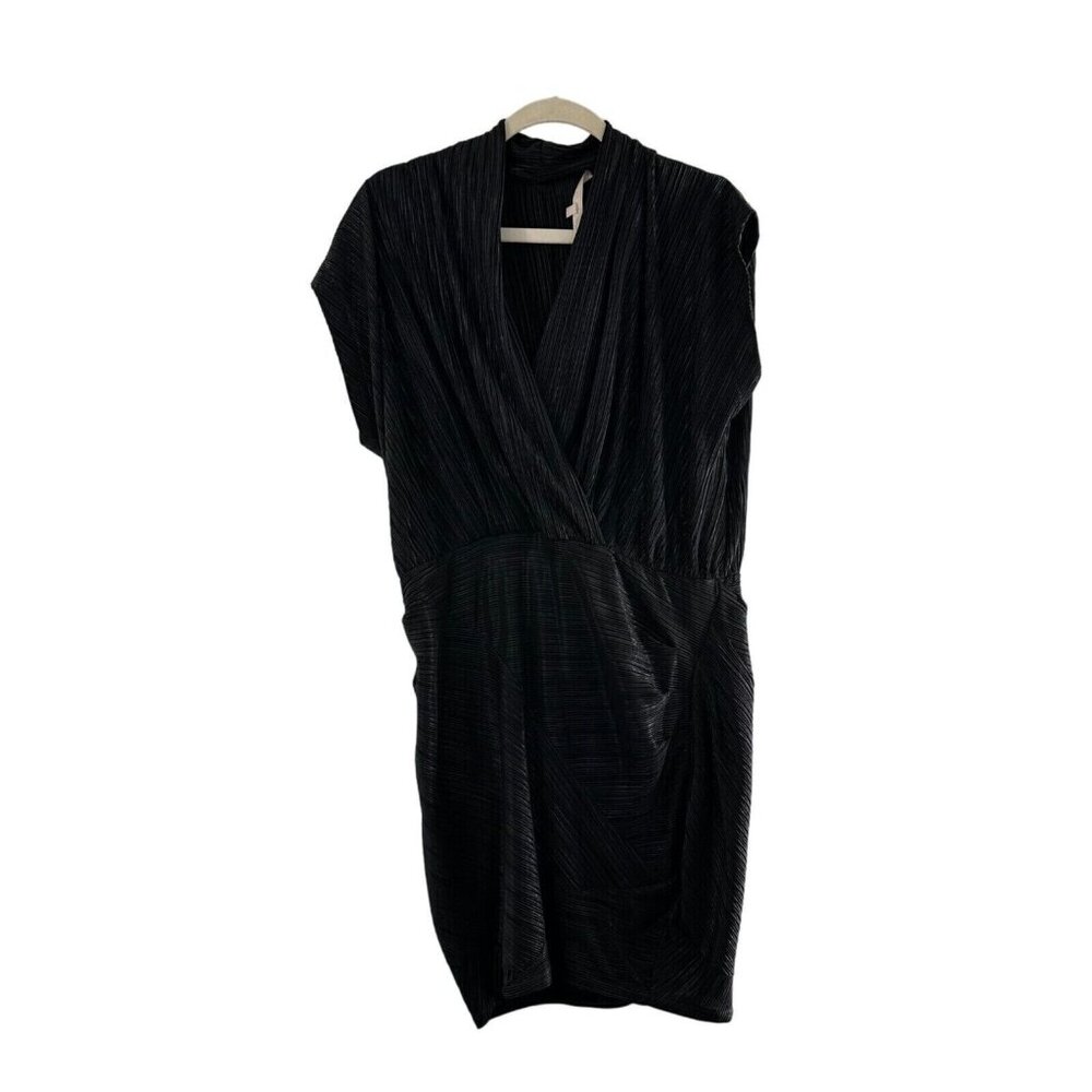Rachel Roy Dress M Black Textured Wrap Elegant Pleated Draped‎ Metallic Luxury